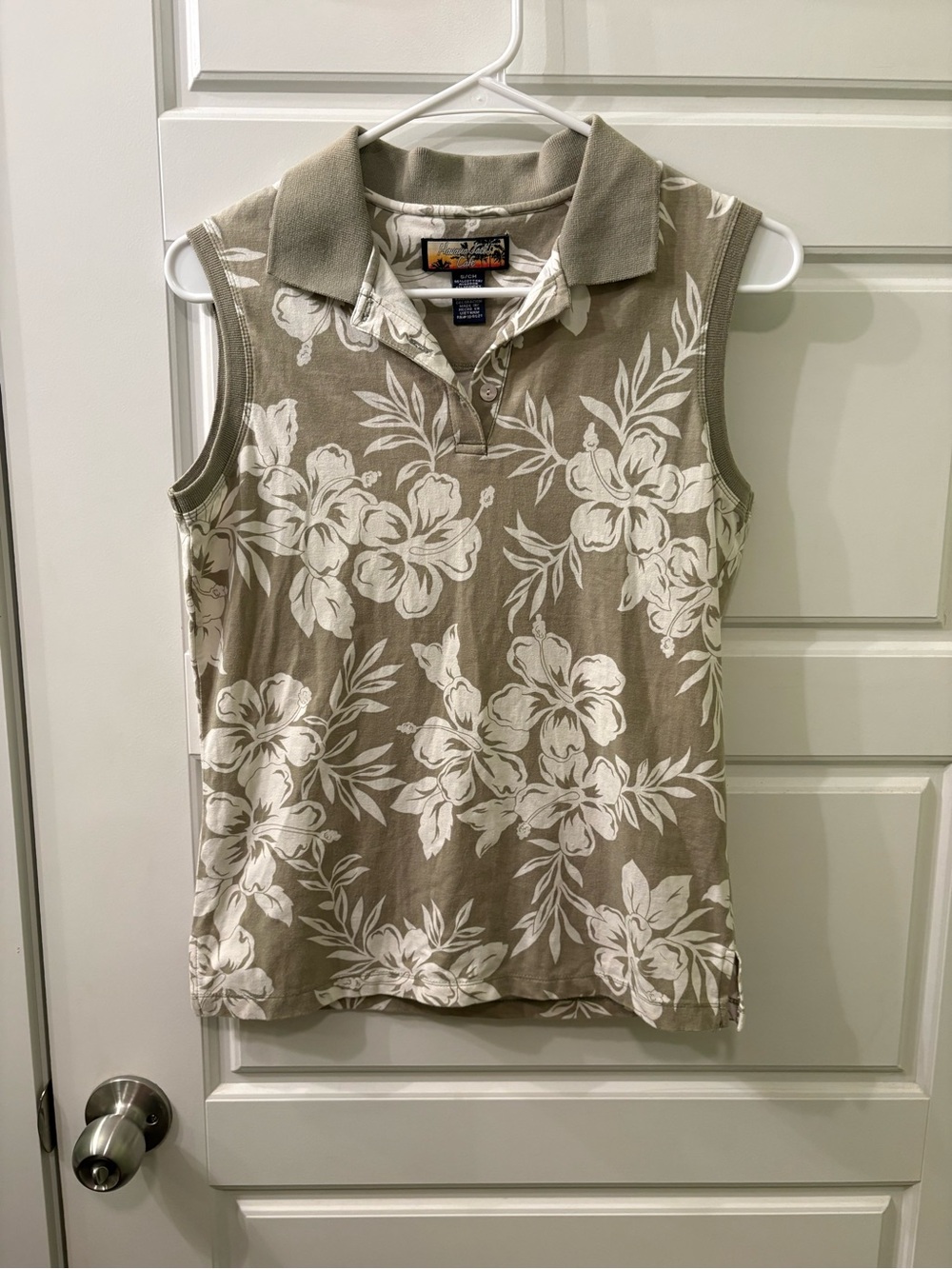 Vintage Y2K Tommy Bahama‎ Taupe Floral Sleeveless Polo Tank